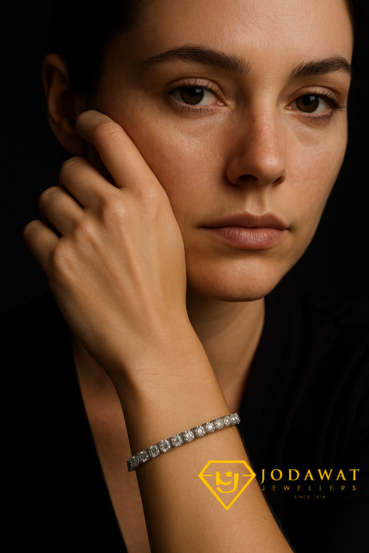 Moissanite Solitaire Bracelet (925 Silver, White Gold Finish)